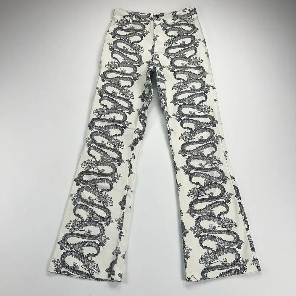 MOTEL Rocks Zoven Trousers Dragon Rope White High Waist 32" Inseam Size M - Picture 2 of 14